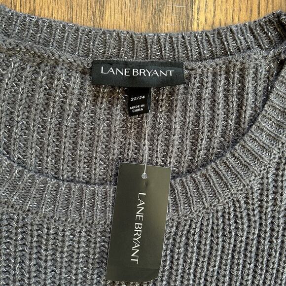 Lane Bryant Plus Size 22/24 Gray Metallic Knit Sweater Beaded Sleeve NWT - Picture 4 of 9